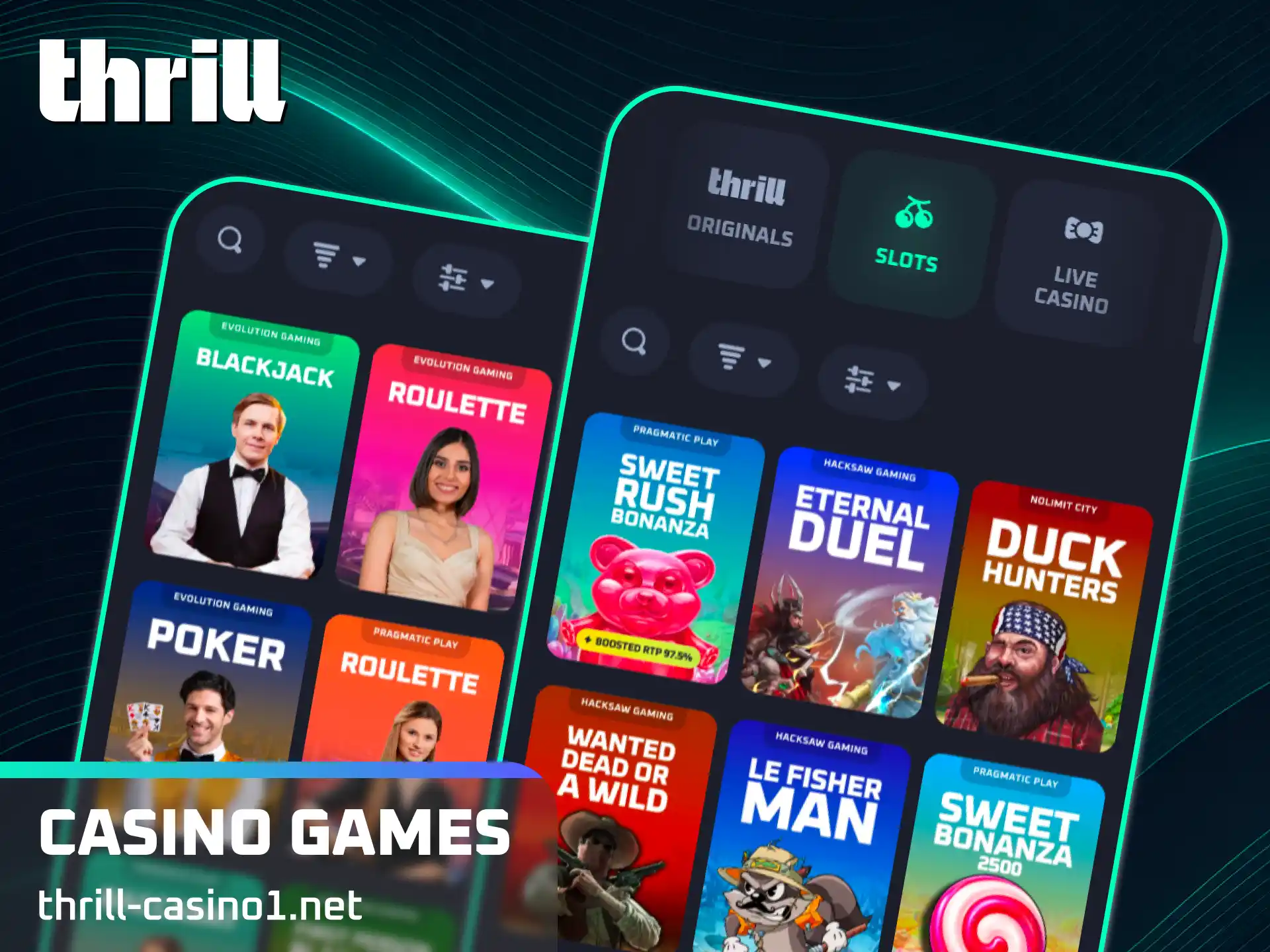 Play hundreds of exciting casino games available in the Thrill PWA.