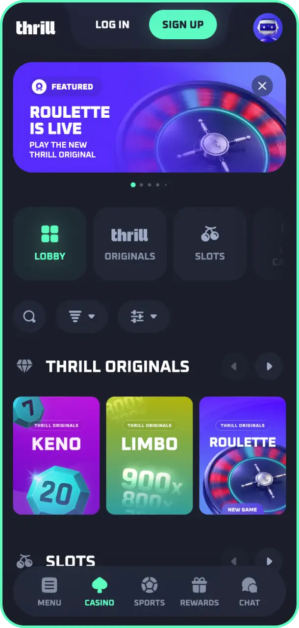Open the app interface home thrill screen to explore active promotions.