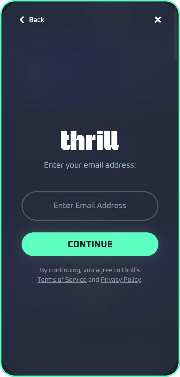 Fill out the quick app interface register thrill form inside the application.