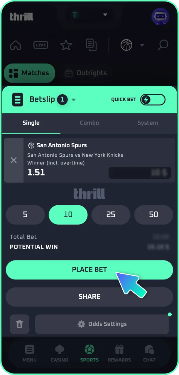 Place your bet on your favorite basketball teams using the Thrill platform.