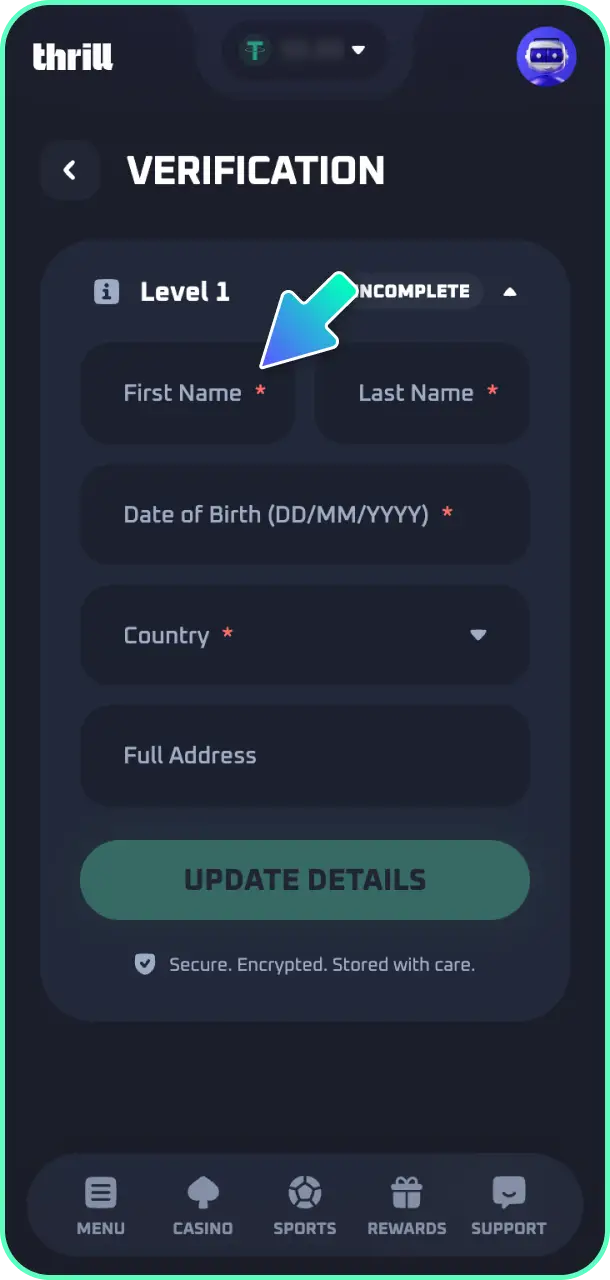 Verify your identity to ensure secure withdrawals of your Thrill basketball winnings.