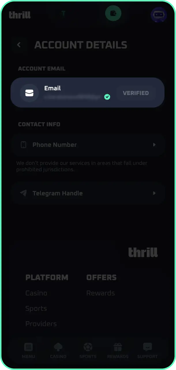 Complete the verification procedure and securely verify your account at Thrill sports.