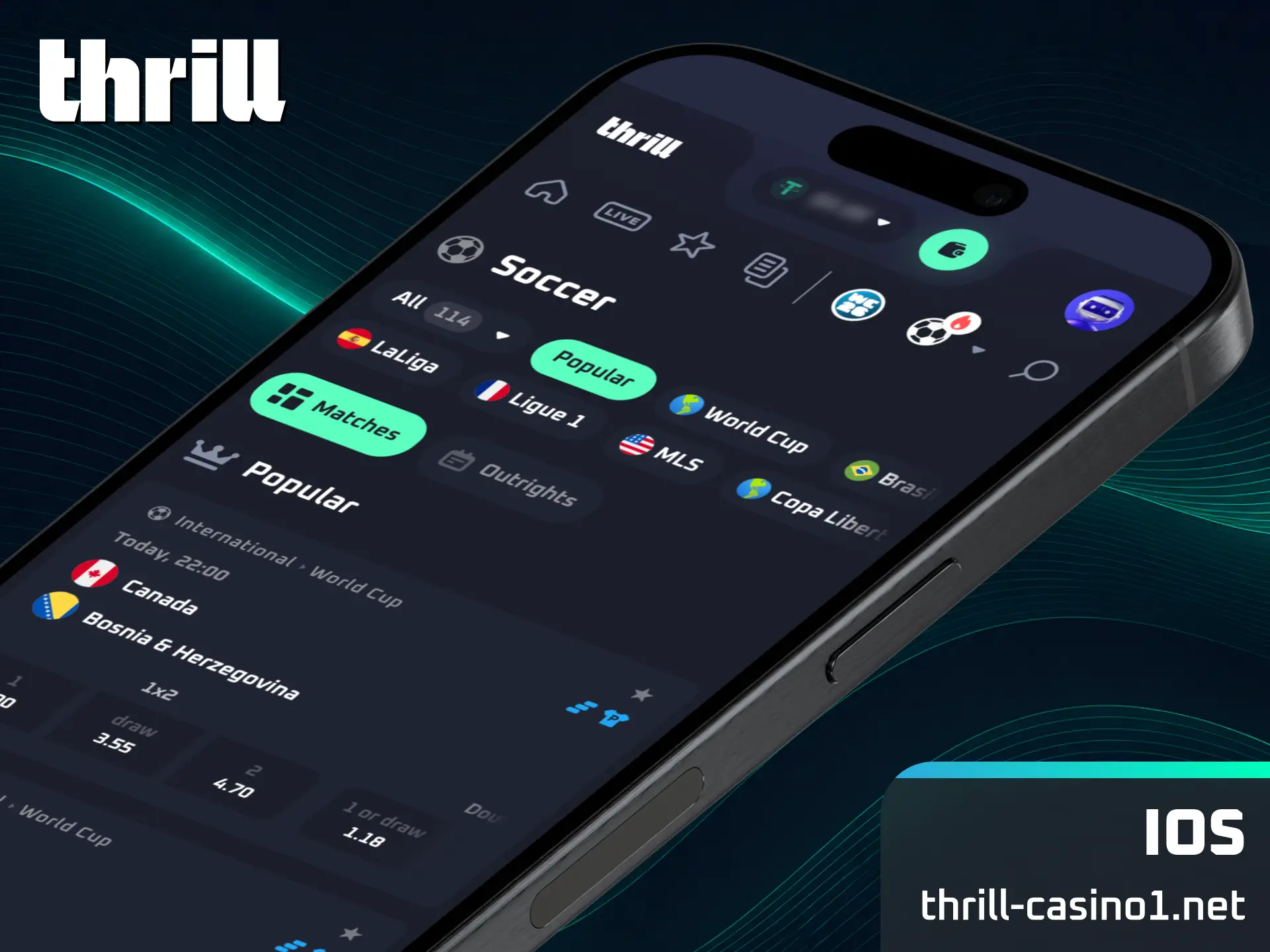 Install the official mobile software for iOS and explore Thrill sports betting.