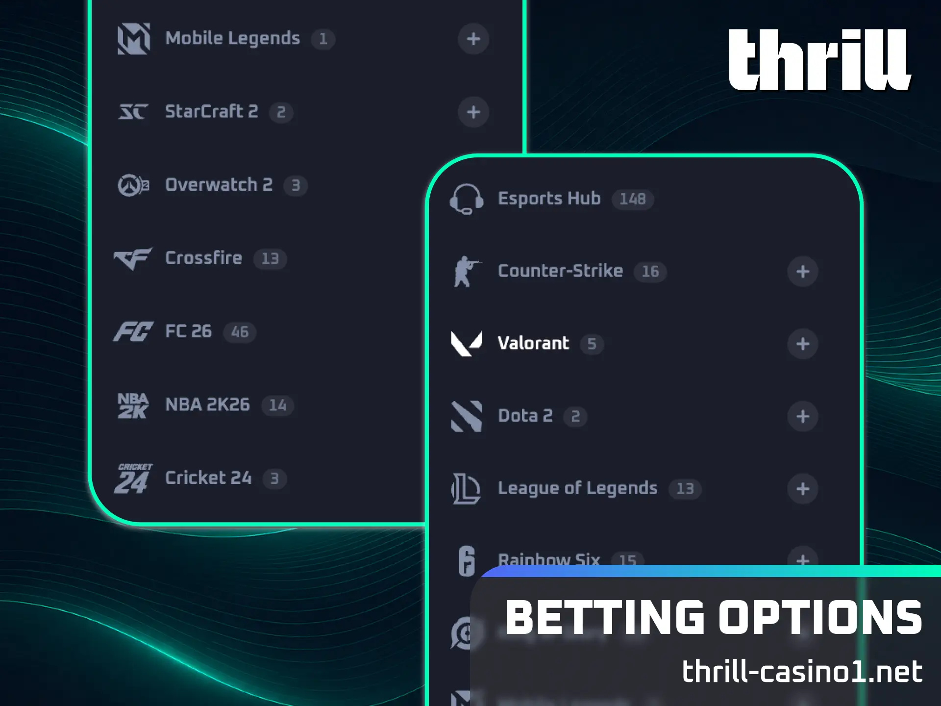 Discover diverse esports betting options at Thrill India with the highest odds.