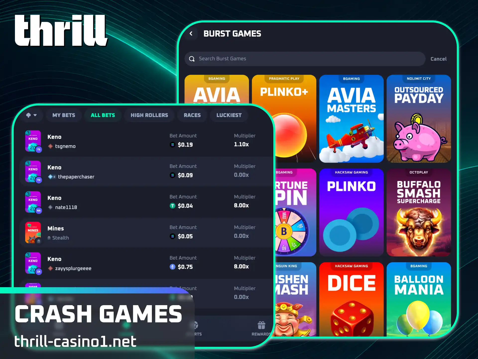 Test your luck in fast crash games featured at Thrill.