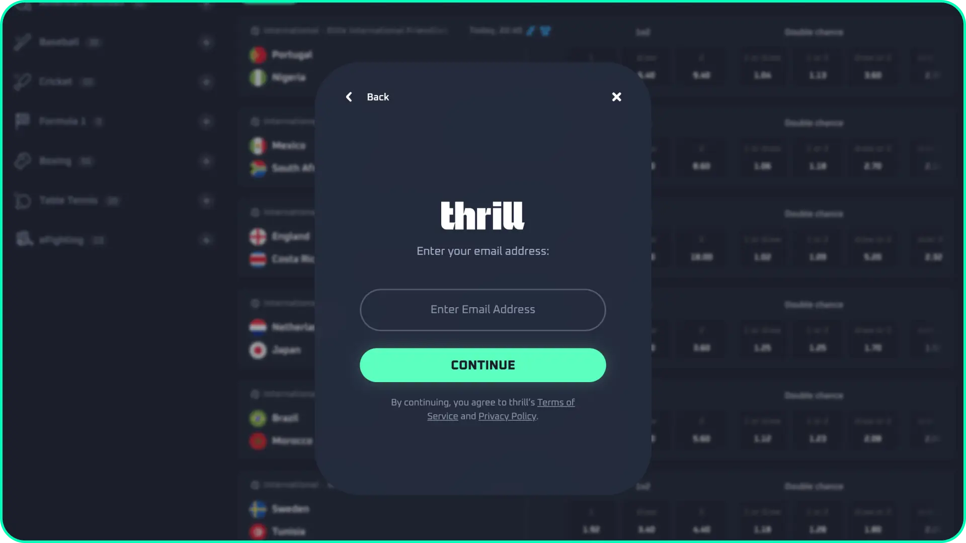 Look at the simplified main interface register form to join Thrill easily.