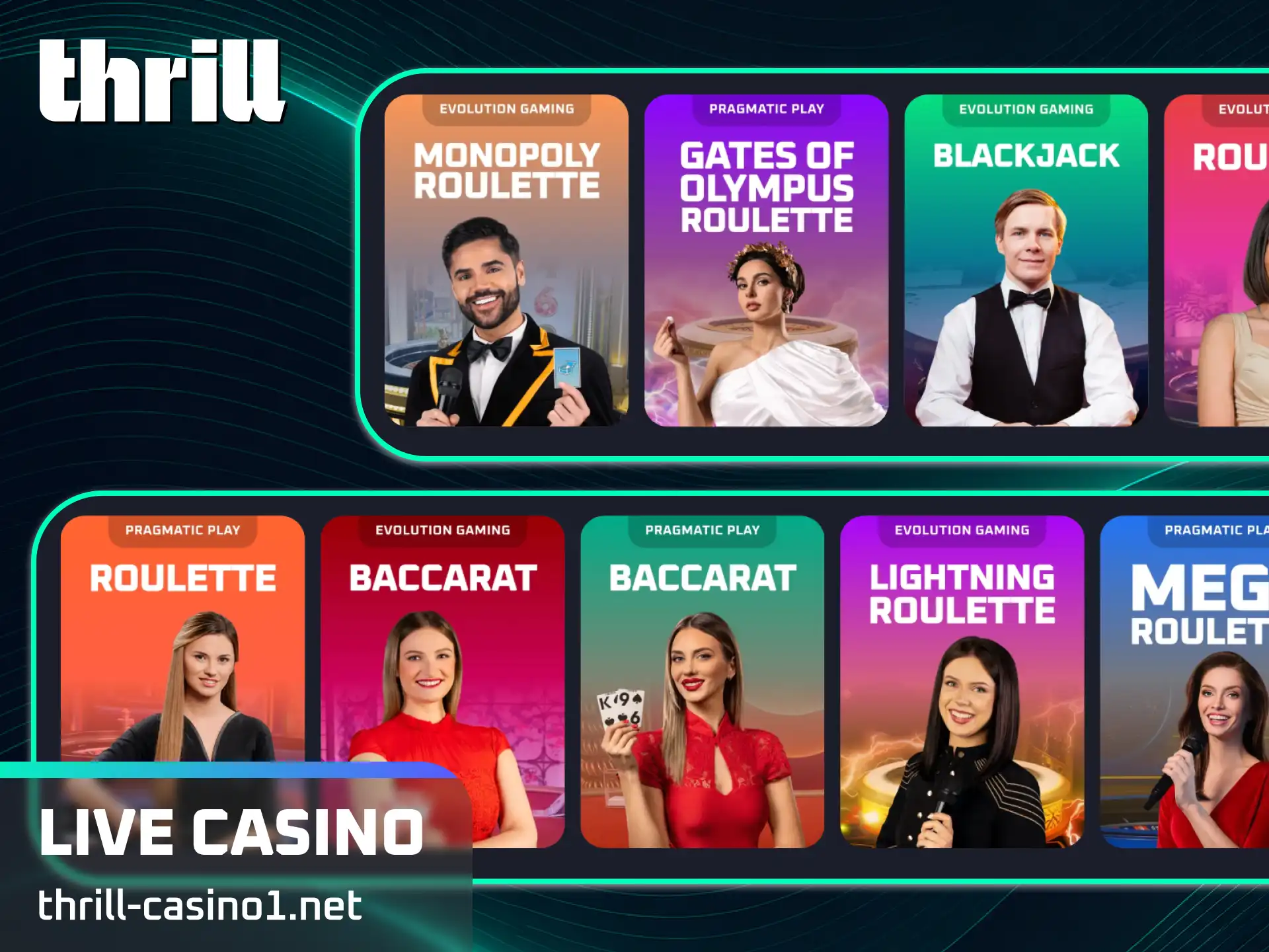 Play interactive live casino games with professional dealers on Thrill.