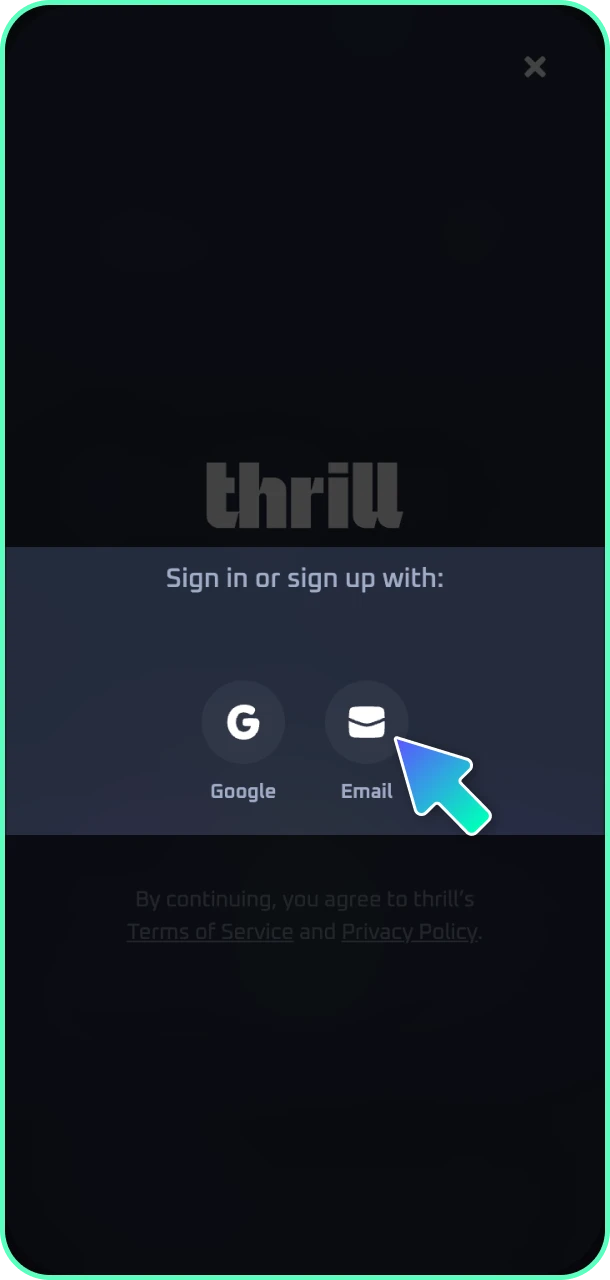 Review the available onboarding options and select a registration method that suits your preferences on Thrill.