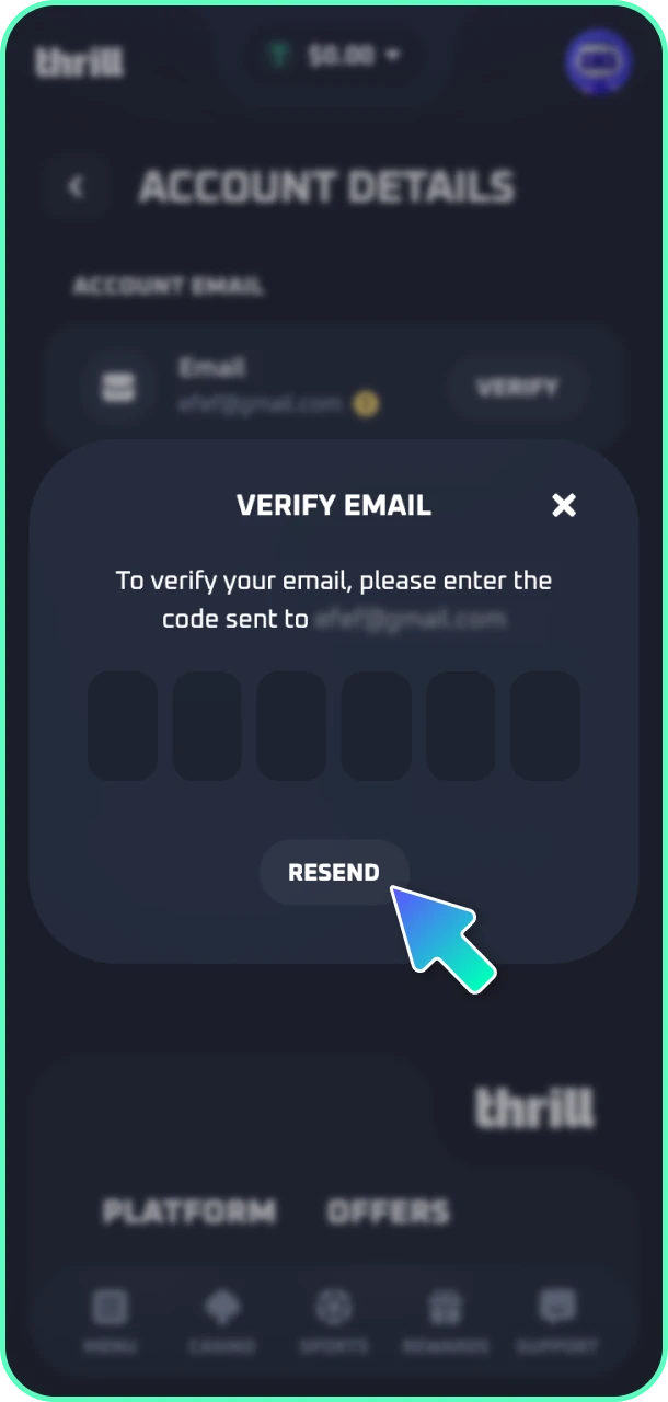 Complete the final verification checks to securely confirm your account and activate your Thrill profile.