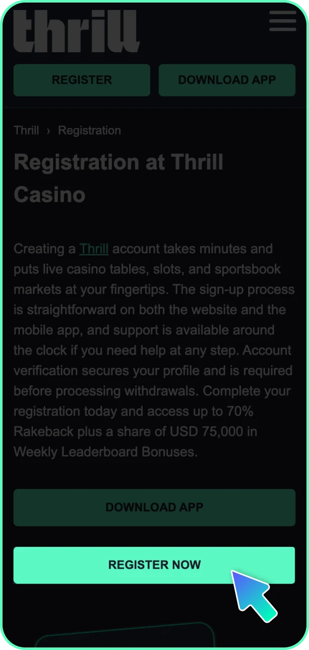 Complete the quick online sign-up procedure to successfully register your account with Thrill registration.
