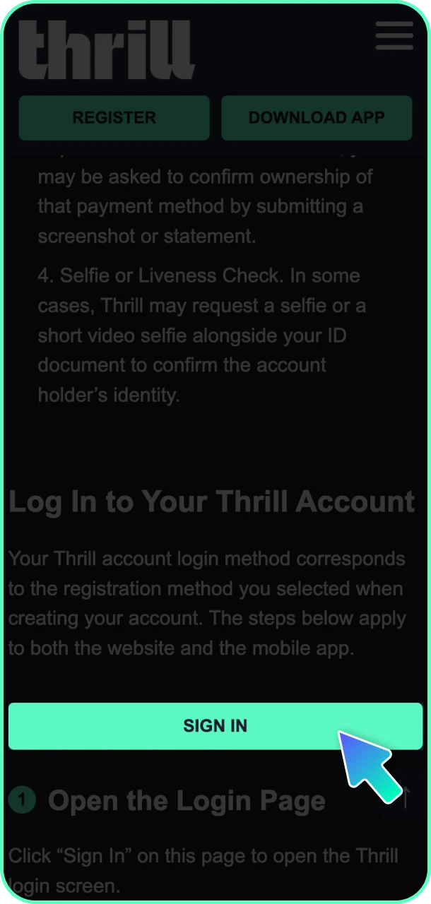 Open the official web portal or mobile software platform to open the login page at Thrill registration.