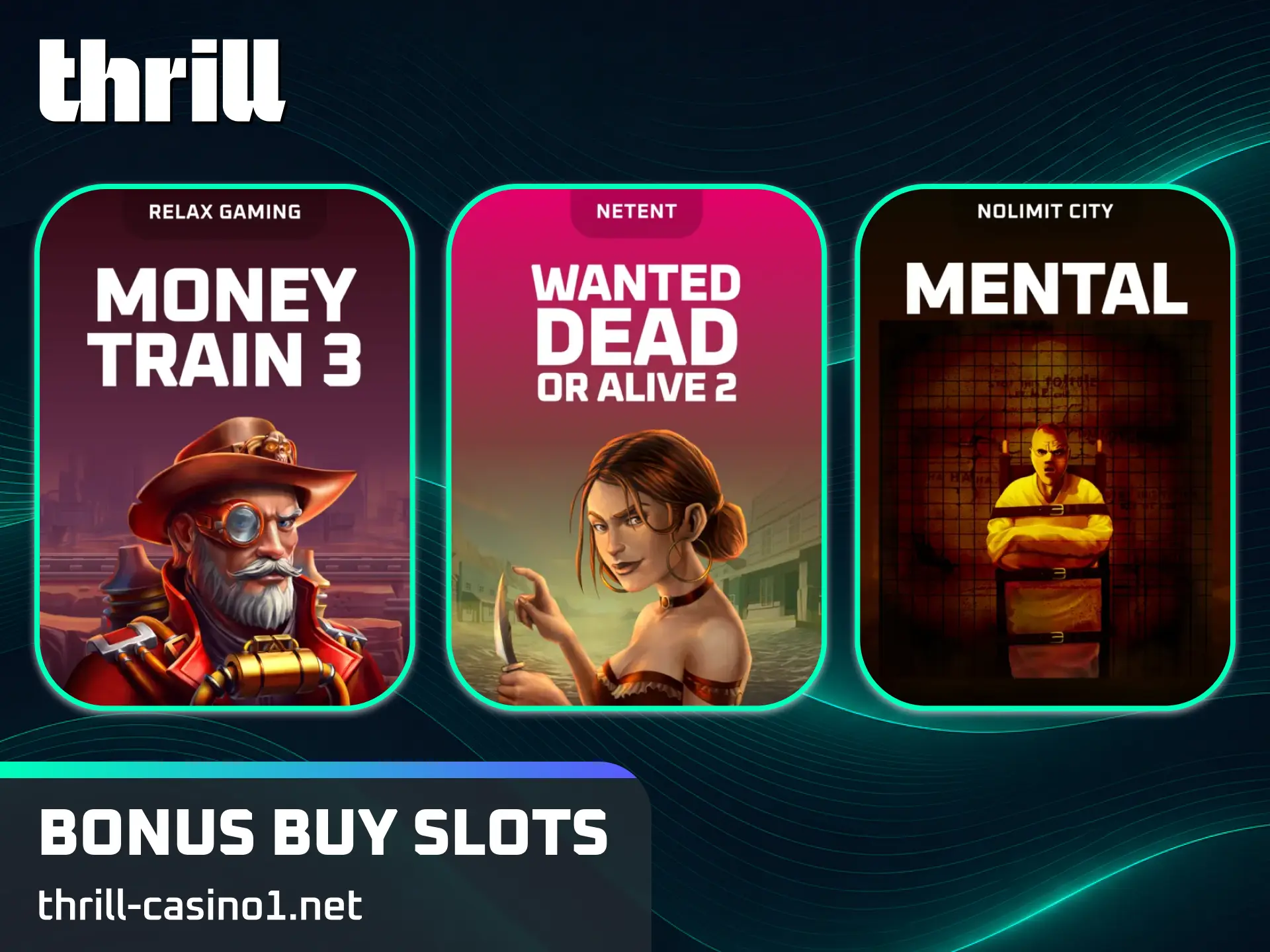 Trigger free spins features instantly using popular bonus buy slots at Thrill slots.