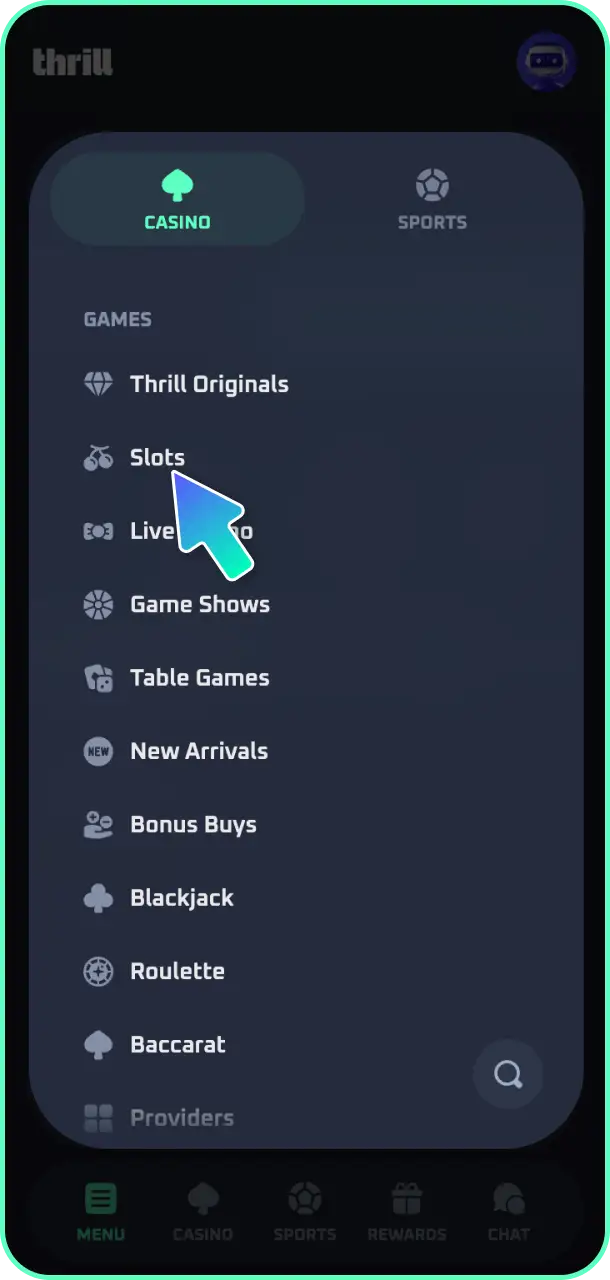Open the slots lobby to browse thousands of premium titles on Thrill.