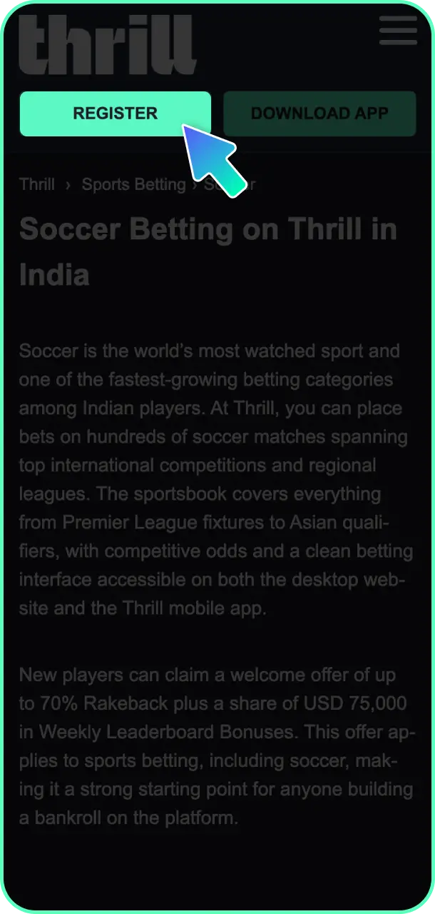 Open the official sign-up form and create an account to start Thrill soccer.