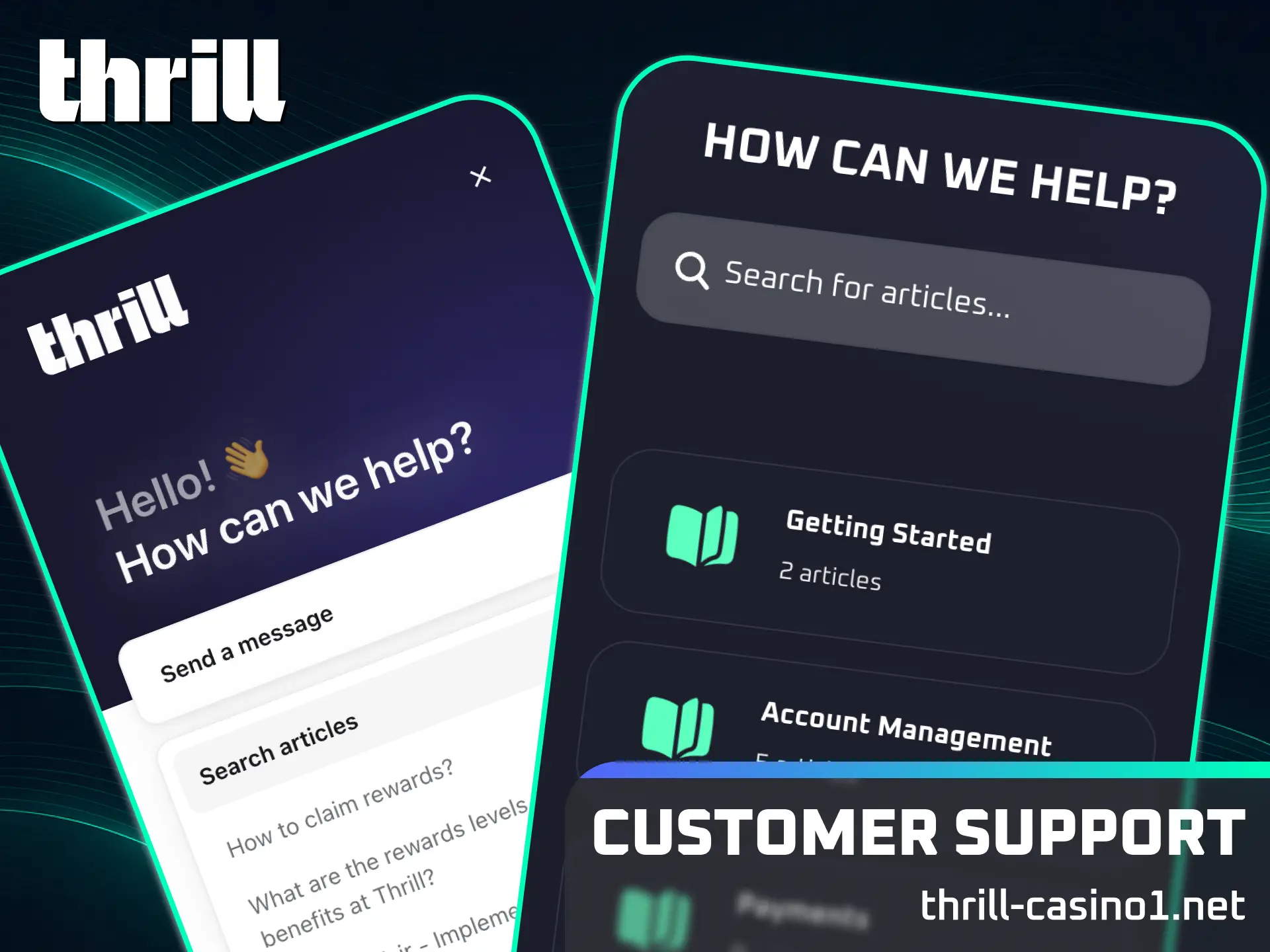 Get professional financial transaction assistance from the dedicated customer support at Thrill anytime.